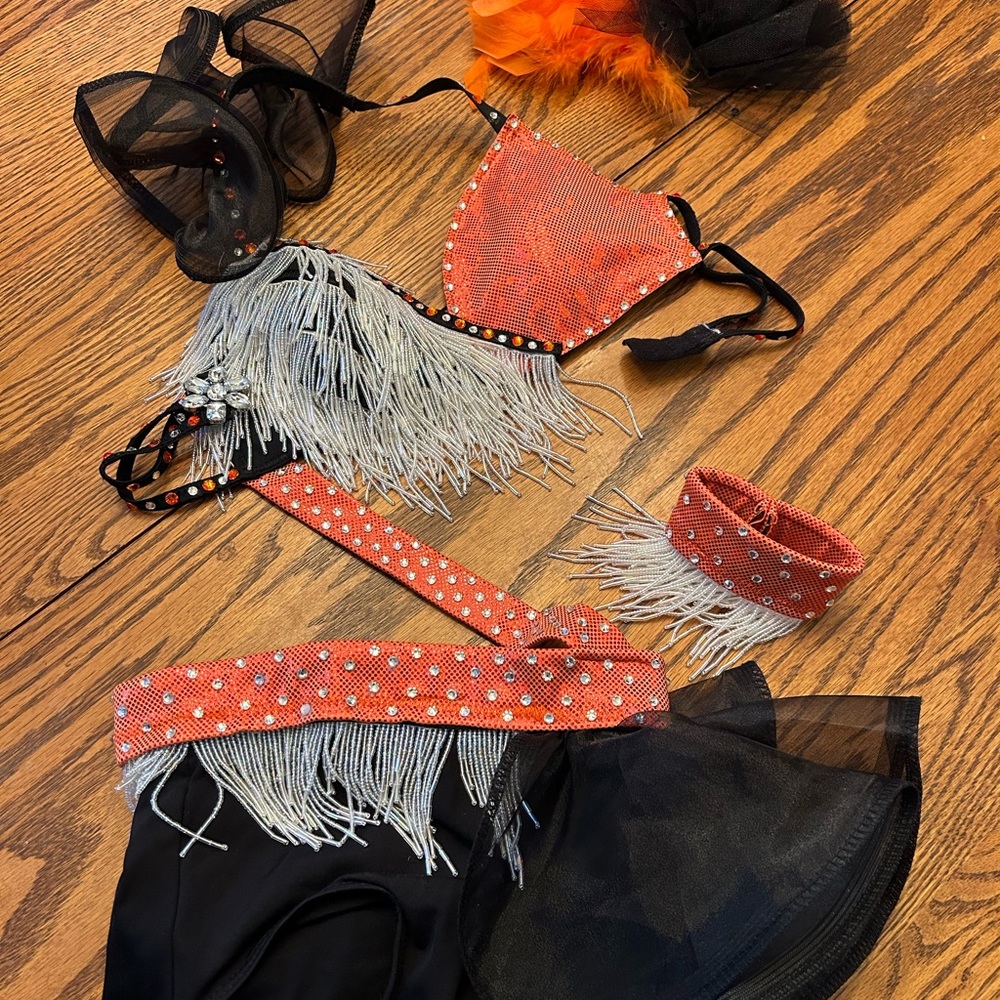 Fringed Orange and Black Dance Set